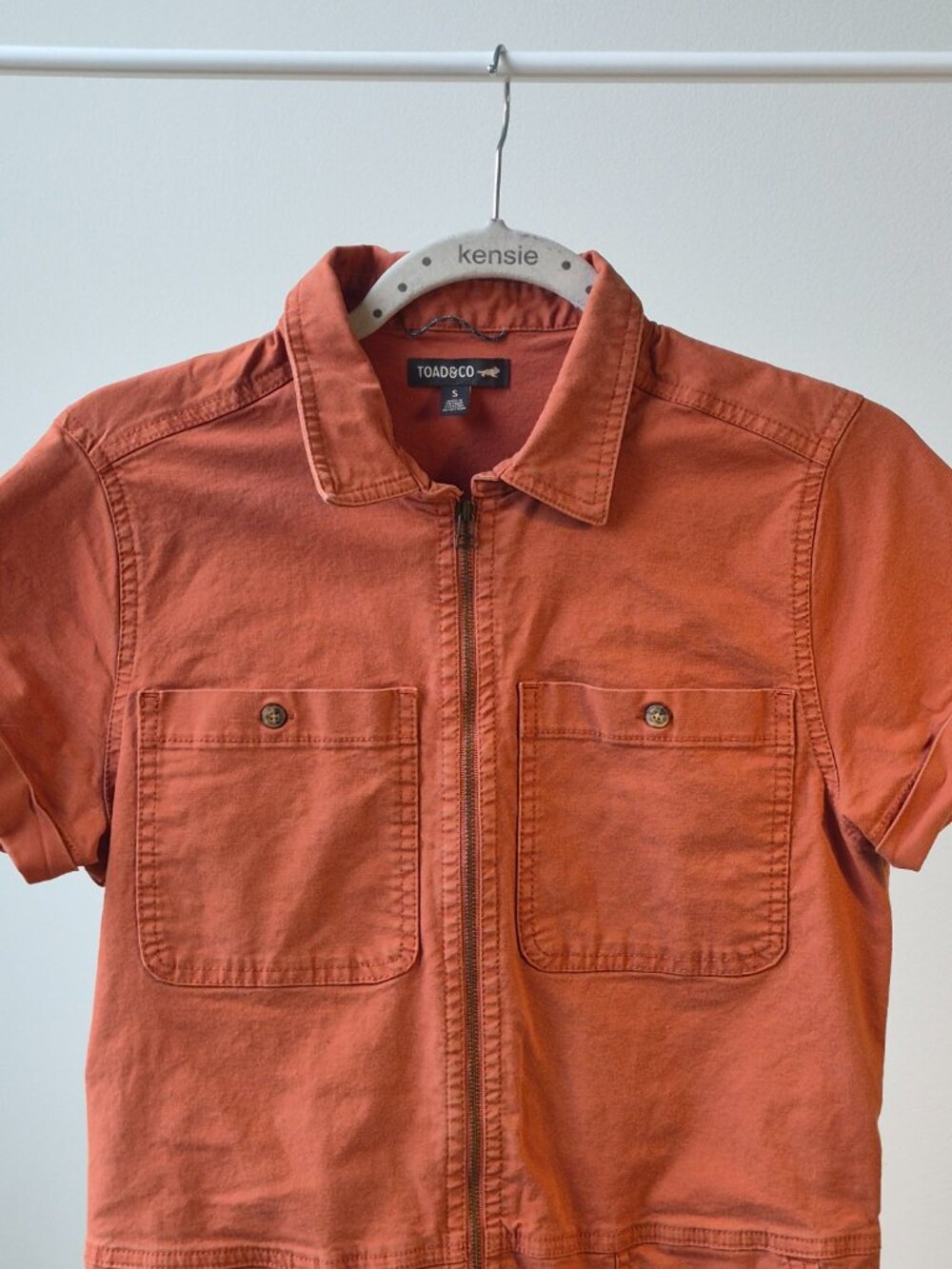 Toad&Co Earthworks Garage Shortie Romper Women S Rust Orange Utility Zip Front - Picture 3 of 11